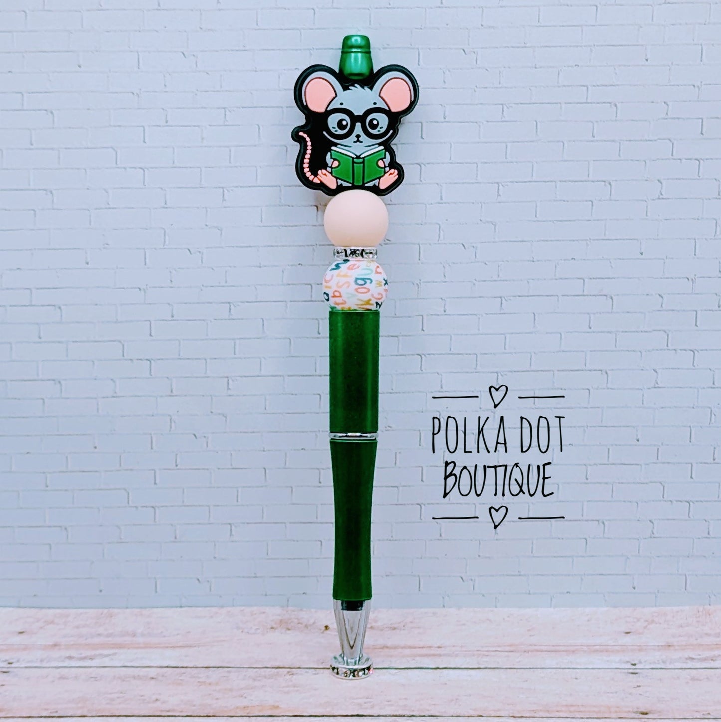Mouse with his book Silicone Beaded Pen