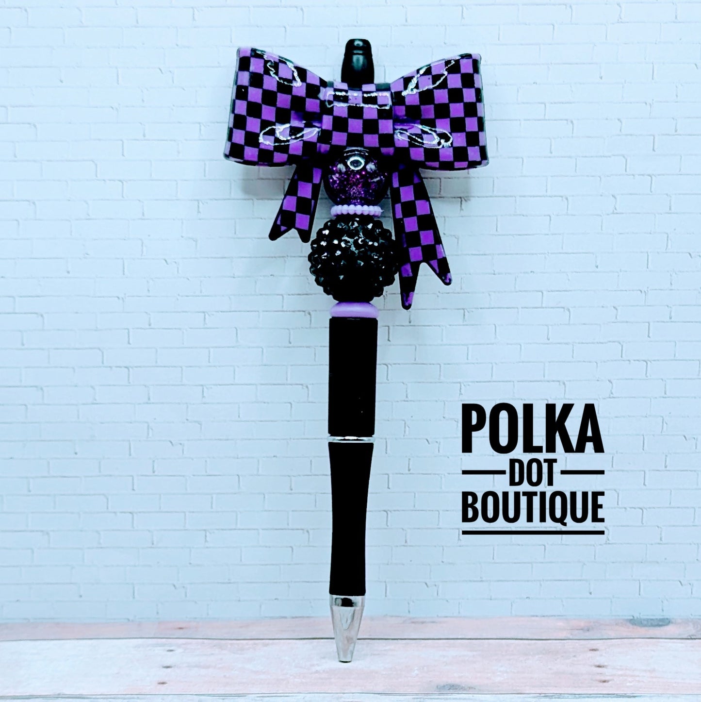 Bow : Black and Purple Bow Silicone Beaded Pen