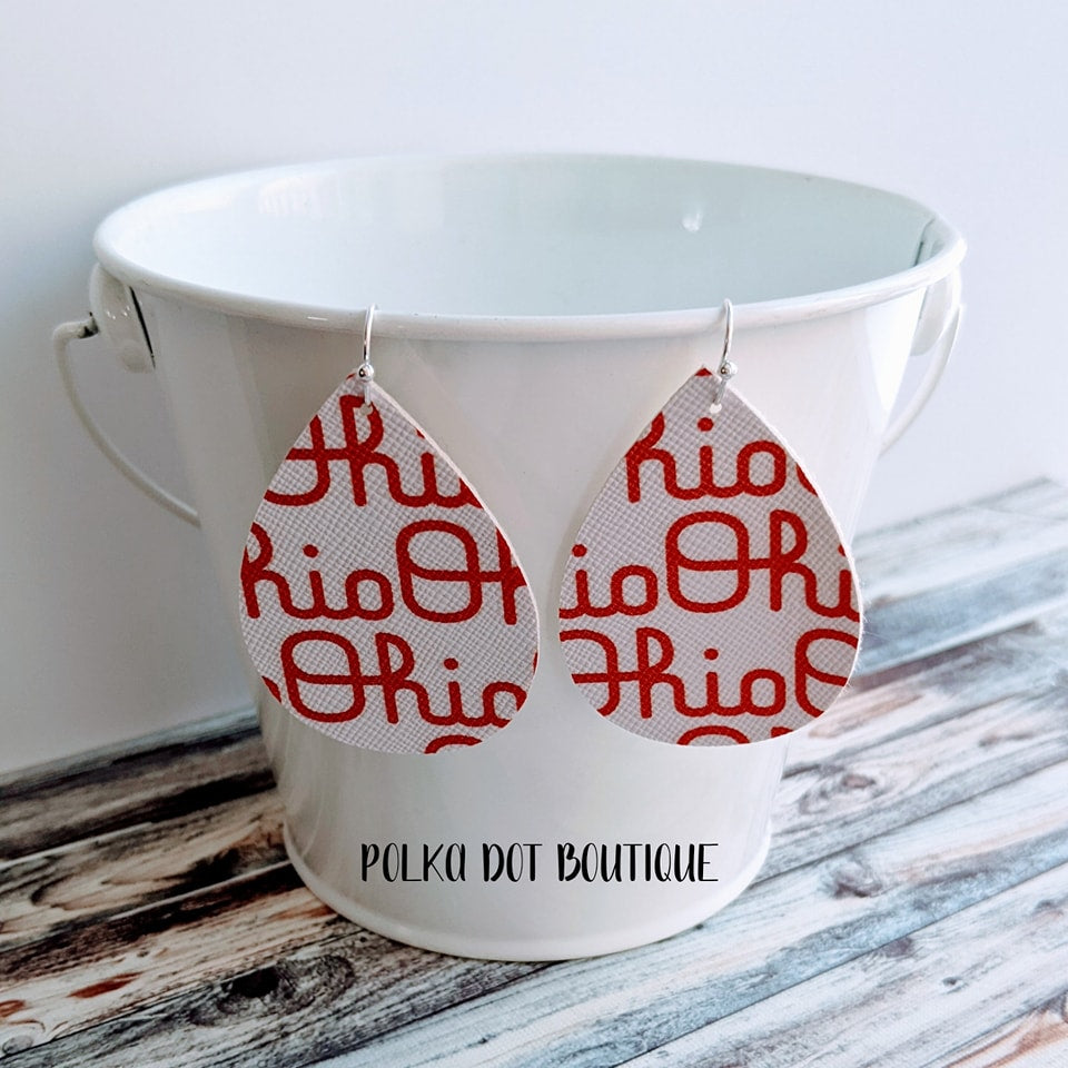 OHIO FAUX LEATHER TEARDROP EARRINGS ( STANDARD : 2 INCHES )