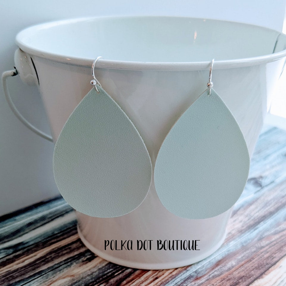 SOFT MINT FAUX LEATHER TEARDROP EARRINGS ( STANDARD : 2 INCHES )