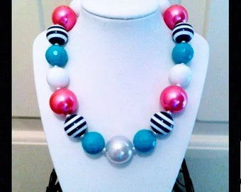 Pink, Navy and Teal Chunky Necklace