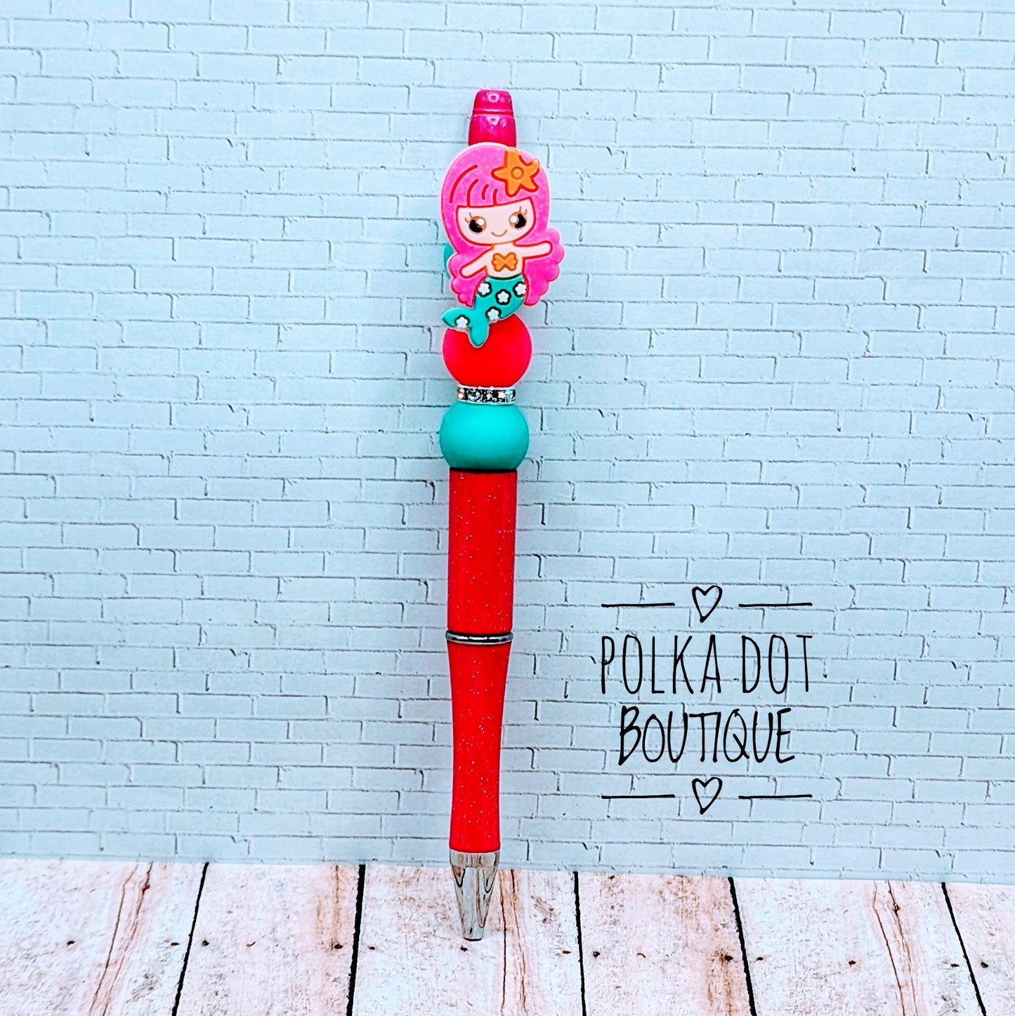 Mermaid : Bright Pink Hair Silicone Beaded Pen