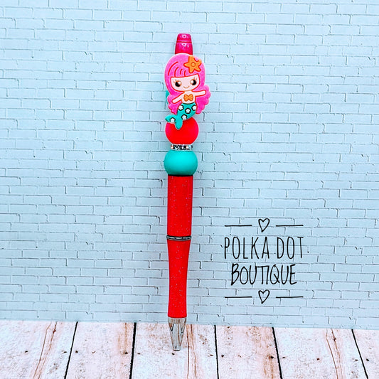 Mermaid : Bright Pink Hair Silicone Beaded Pen