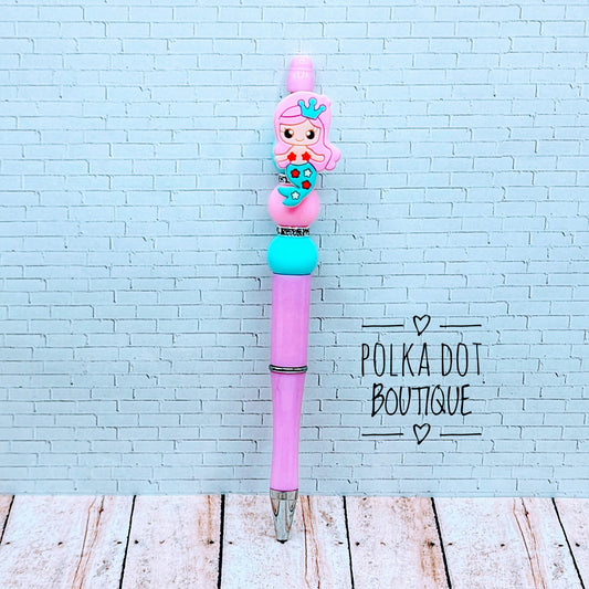 Mermaid : Light Pink Hair Silicone Beaded Pen