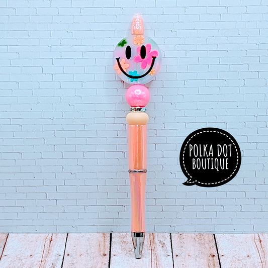 Happy Face Flowers Silicone Beaded Pen