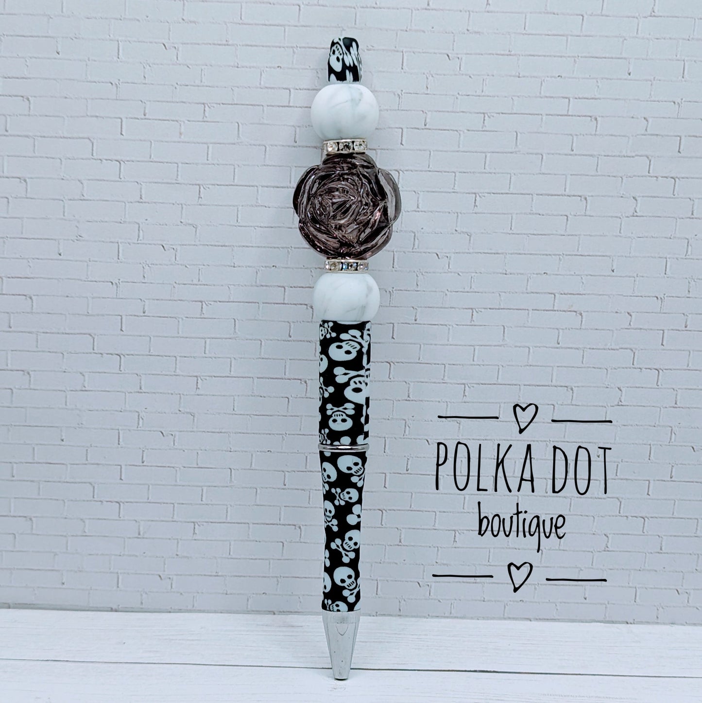 Clear Grey Rose Silicone Beaded Pen