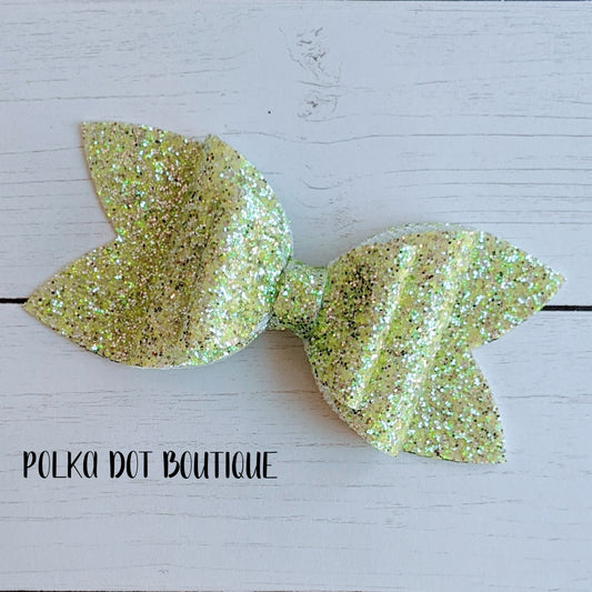 Lime Green Glitter Faux Leather Bow