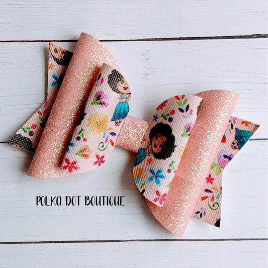 Maribel Pink Glitter Faux Leather Bow