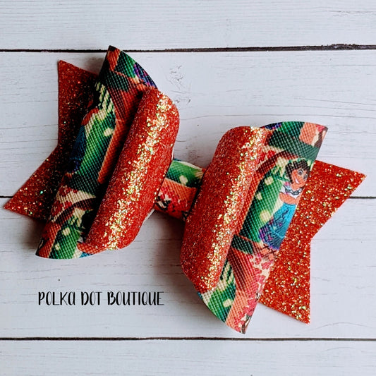 Maribel Orange Glitter Faux Leather Bow