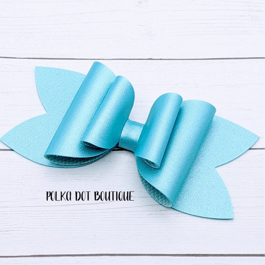 Light Blue Faux Leather Bow