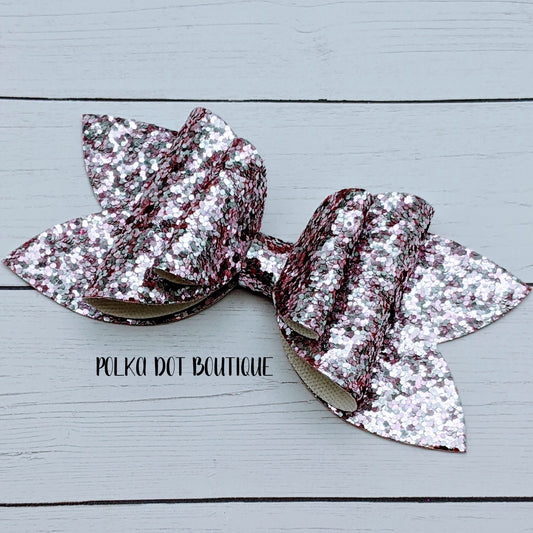 Light Pink Glitter Faux Leather Bow