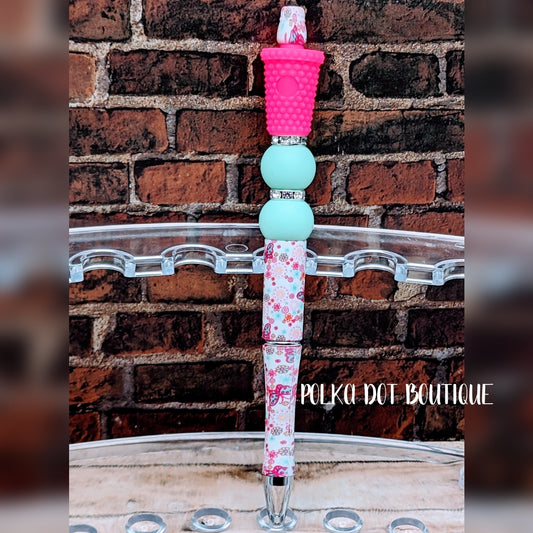 Bright Pink Tumbler Silicone Beaded Pen