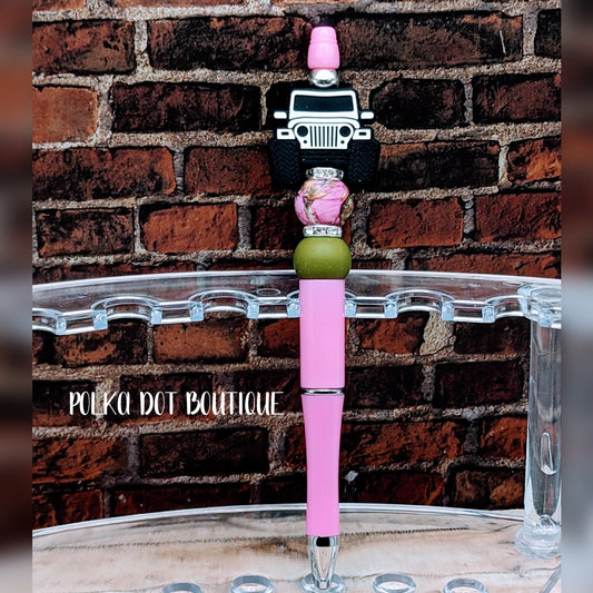 White Jeep Silicone Beaded Pen