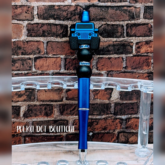 Blue Jeep Silicone Beaded Pen