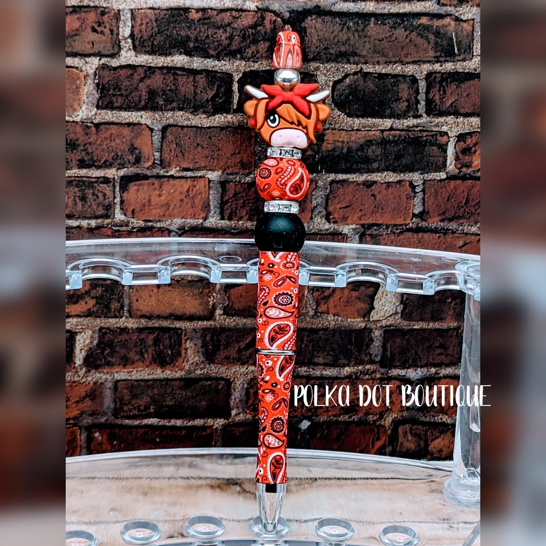 Cow : Red Bow Highland Silicone Beaded Pen