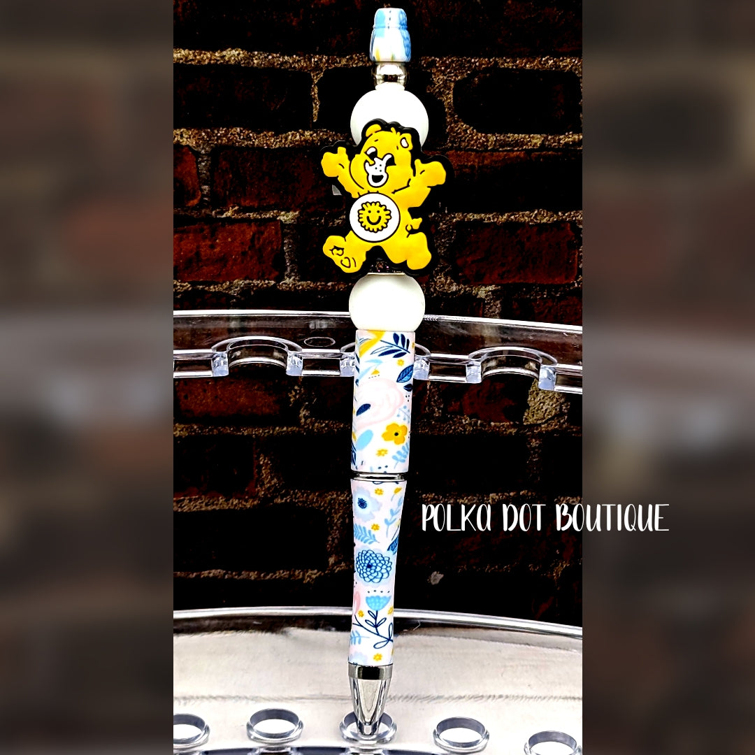 Yellow Care Bear Silicone Beaded Pen