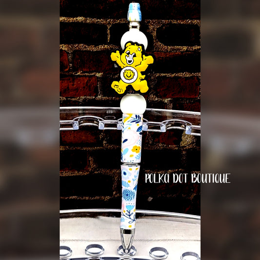 Yellow Care Bear Silicone Beaded Pen