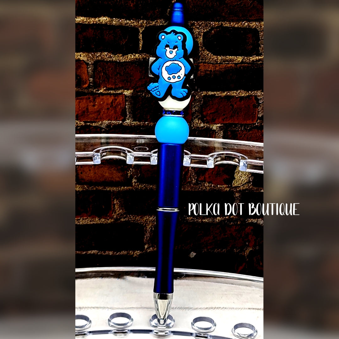 Blue Care Bear Silicone Beaded Pen