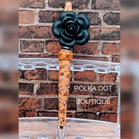 Black Rose Silicone Beaded Pen