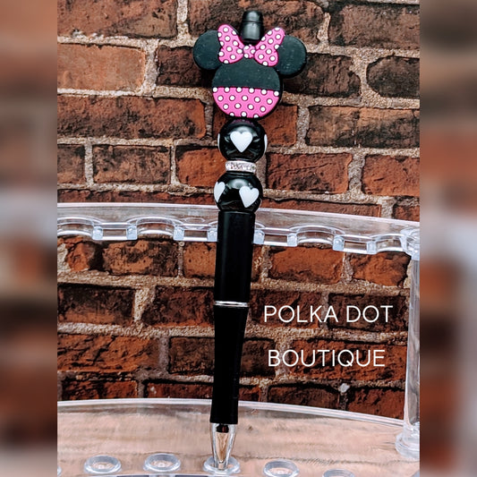 Pink Minnie Silicone Beaded Pen