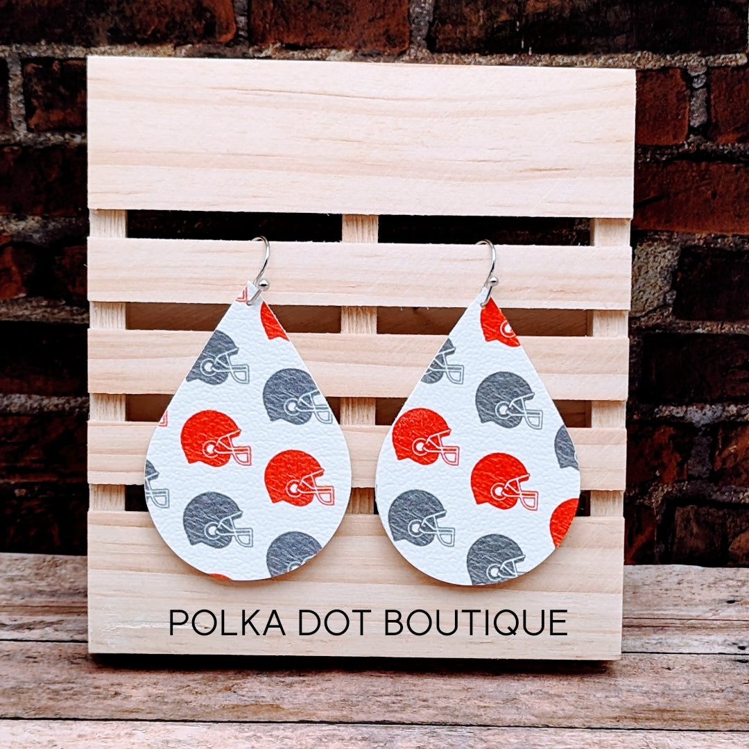 Ohio State inspired FAUX LEATHER TEARDROP EARRINGS ( STANDARD : 2 INCHES )