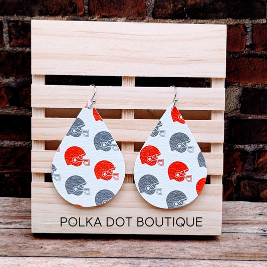 Ohio State inspired FAUX LEATHER TEARDROP EARRINGS ( STANDARD : 2 INCHES )