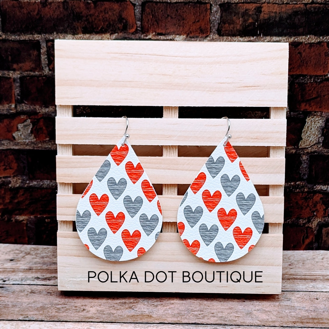 Ohio State inspired FAUX LEATHER TEARDROP EARRINGS ( STANDARD : 2 INCHES )