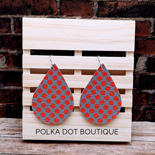 Ohio State inspired FAUX LEATHER TEARDROP EARRINGS ( STANDARD : 2 INCHES )