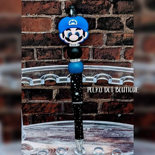 Mario (blue hat) Silicone Beaded Pen