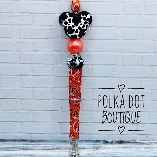 Mickey Cow Print Silicone Beaded Pen