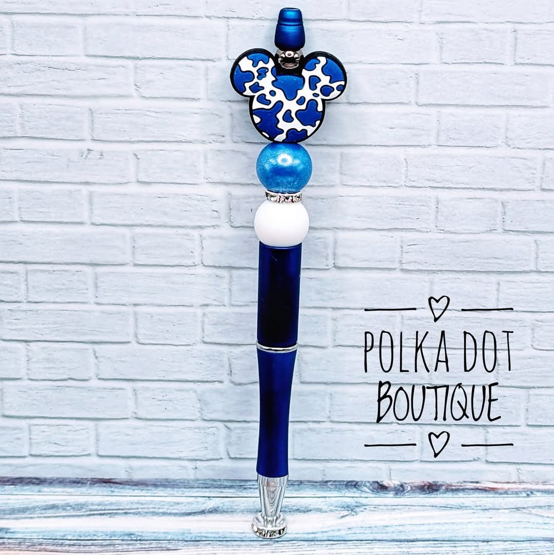 Mickey Cow Print Navy Blue Silicone Beaded Pen