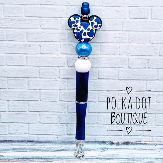 Mickey Cow Print Navy Blue Silicone Beaded Pen