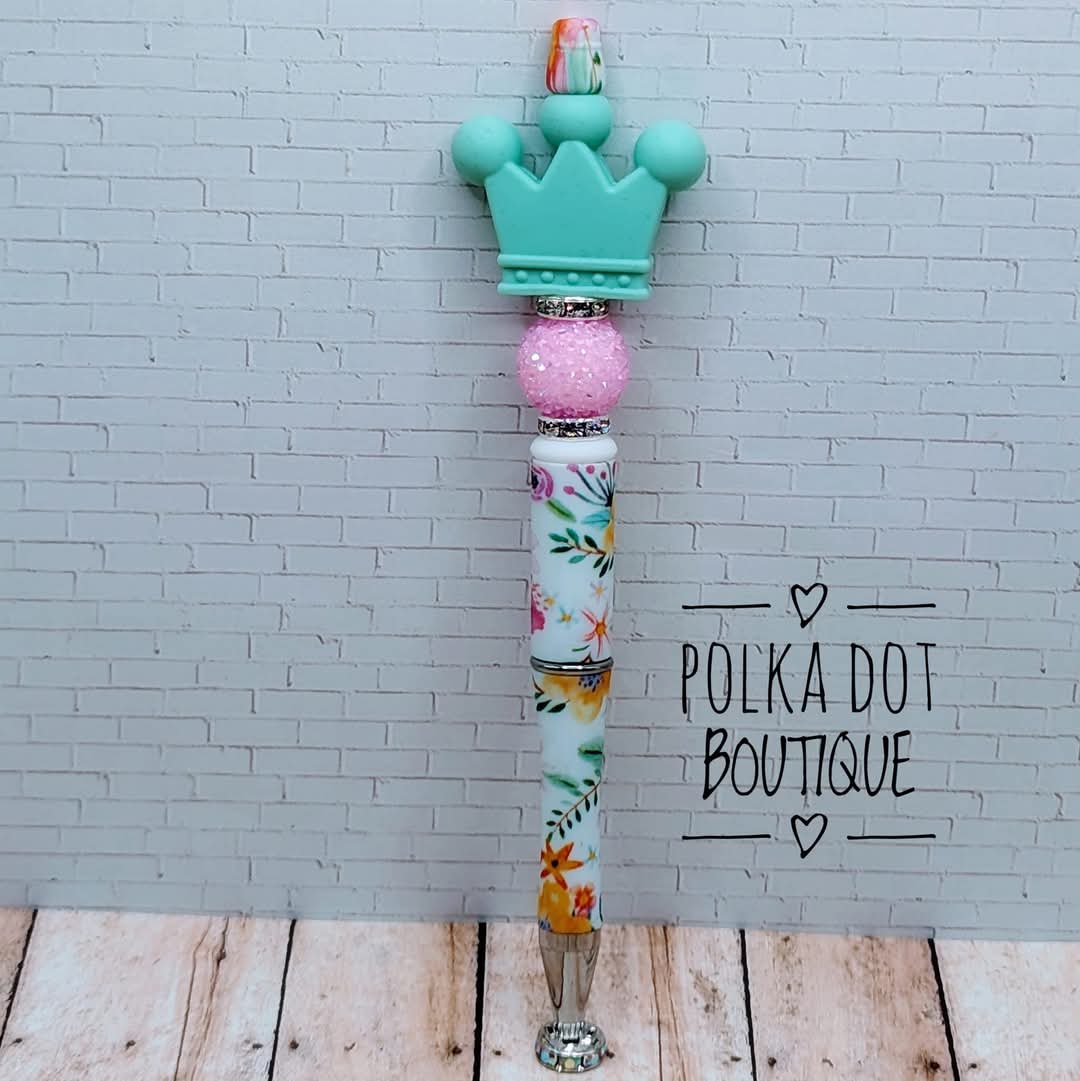 Crown : Teal Silicone Beaded Pen