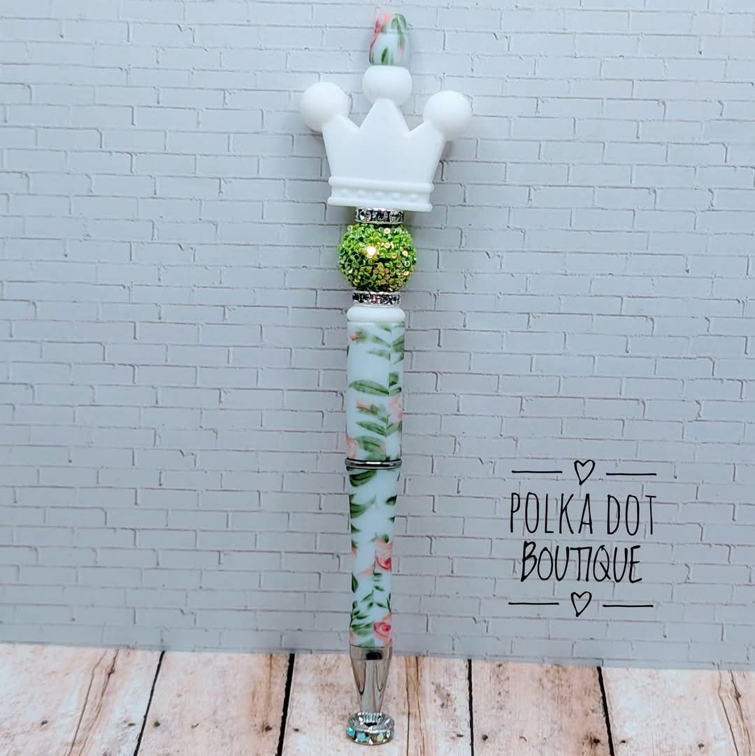Crown : White Silicone Beaded Pen