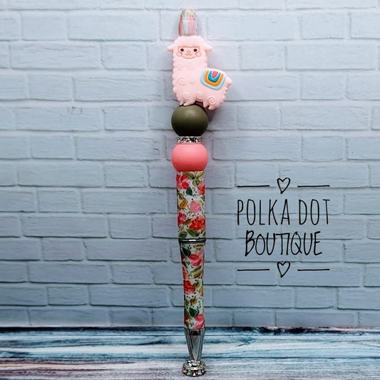 Llama : Pink Silicone Beaded Pen