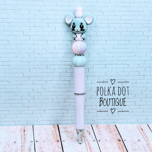 Mouse : Grey Silicone Beaded Pen