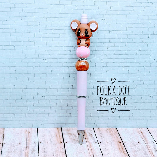 Mouse : Brown Silicone Beaded Pen