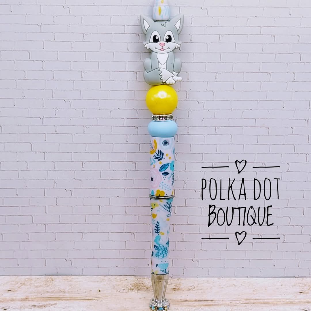 Kitty : Grey Silicone Beaded Pen