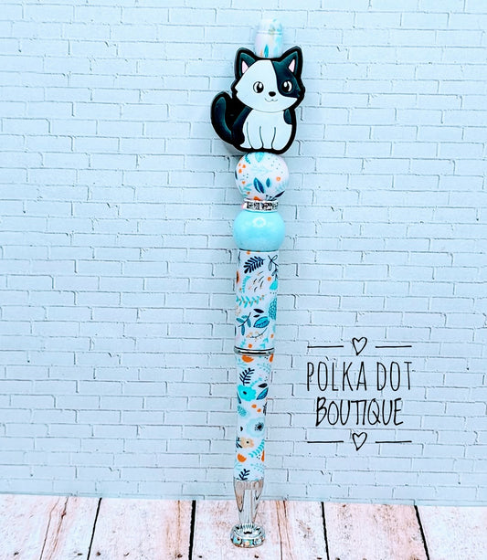 Kitten : Grey and White Silicone Beaded Pen