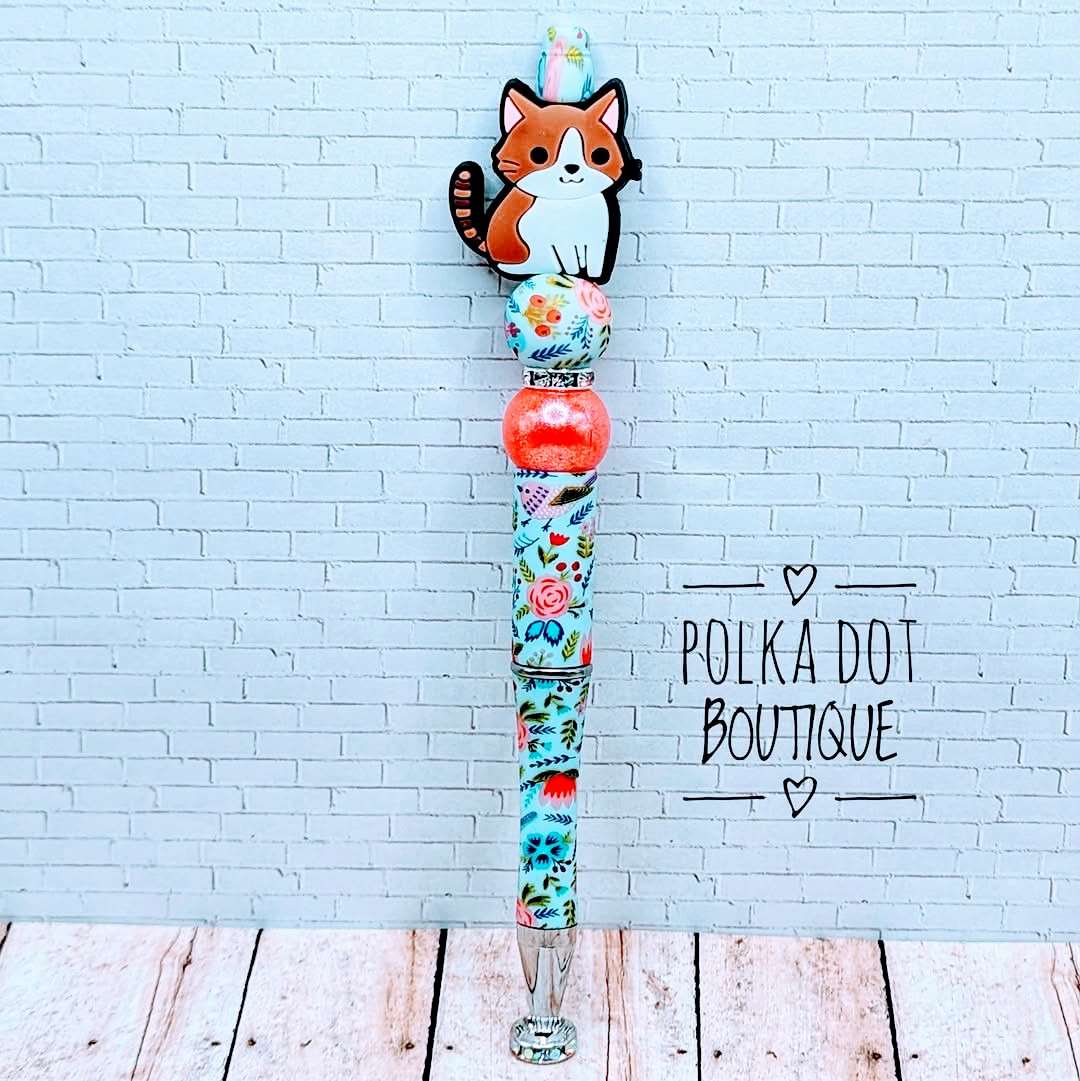 Kitten : Brown and Tan Silicone Beaded Pen