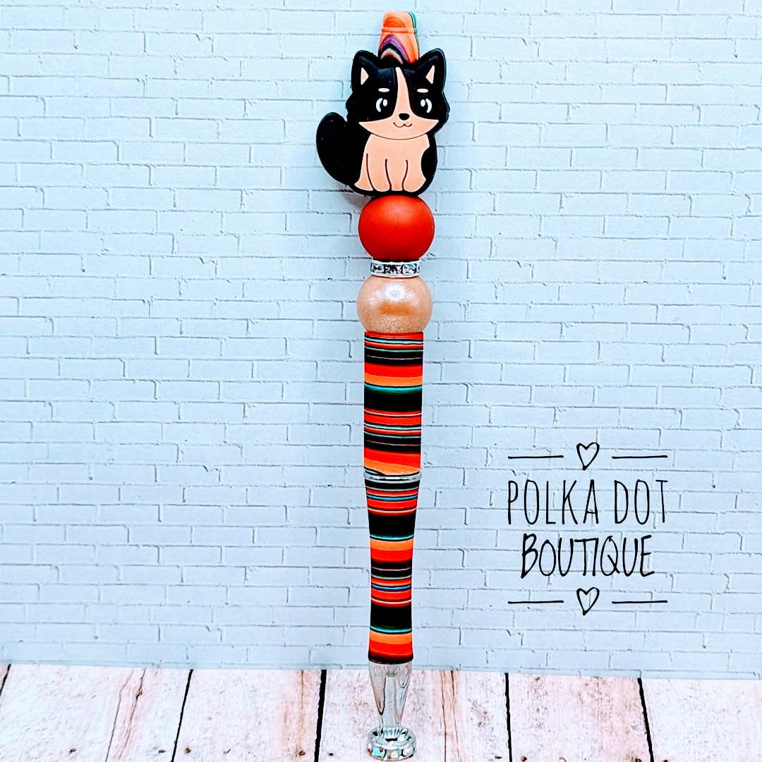 Kitten : Dark Brown and Tan Silicone Beaded Pen