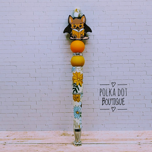 Bat with his book Silicone Beaded Pen