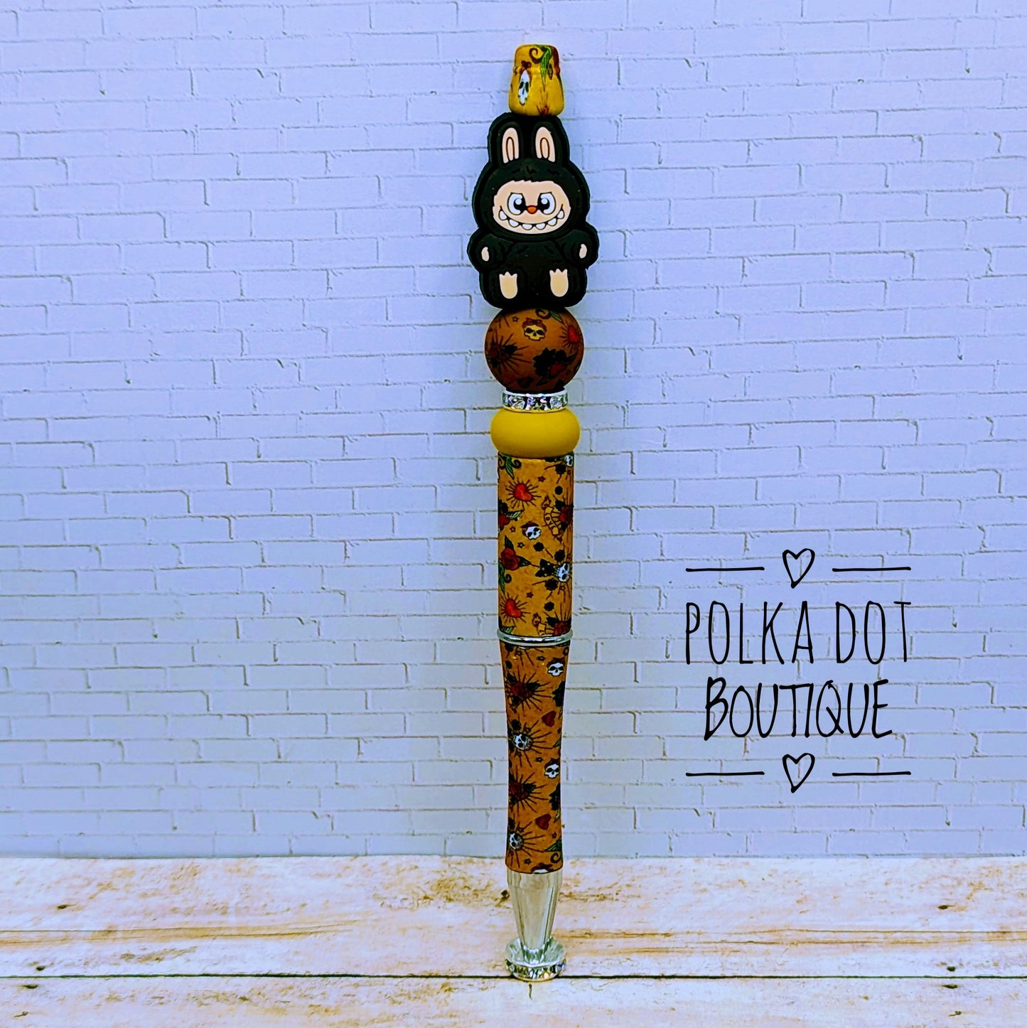 Labubu : Dark Brown Silicone Beaded Pen