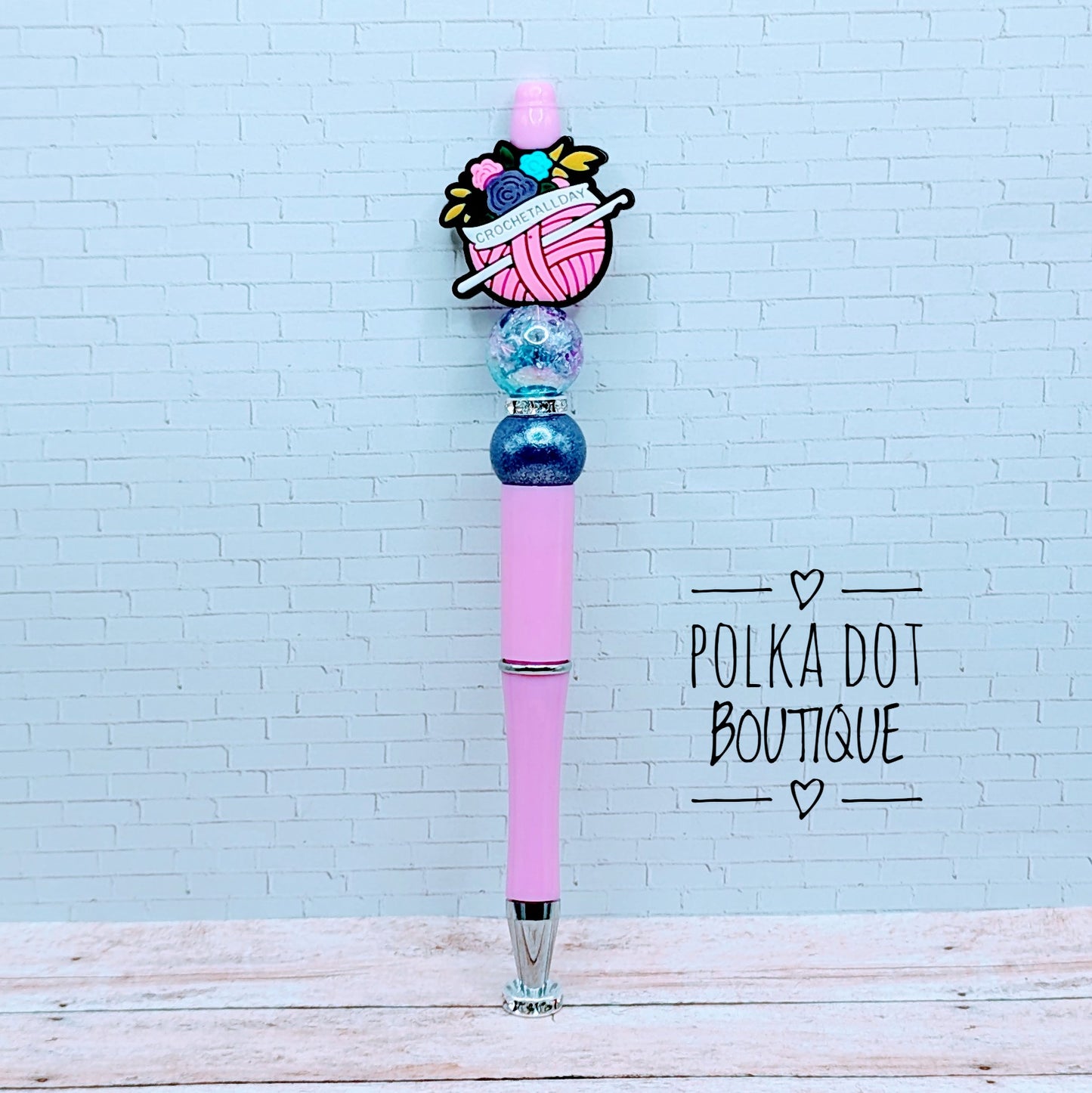 Crochet All day Pink Silicone Beaded Pen