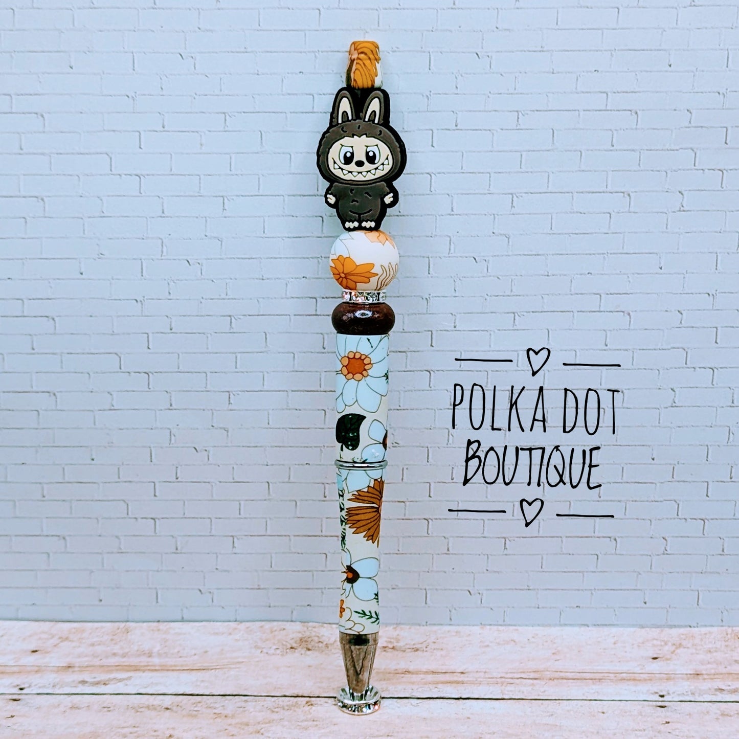Labubu : Dark Brown Silicone Beaded Pen