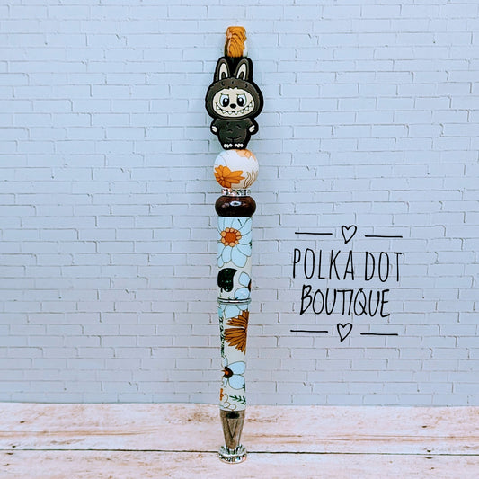 Labubu : Dark Brown Silicone Beaded Pen