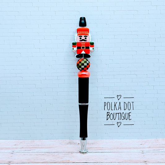 Pen : Red Nutcracker Silicone Beaded Pen