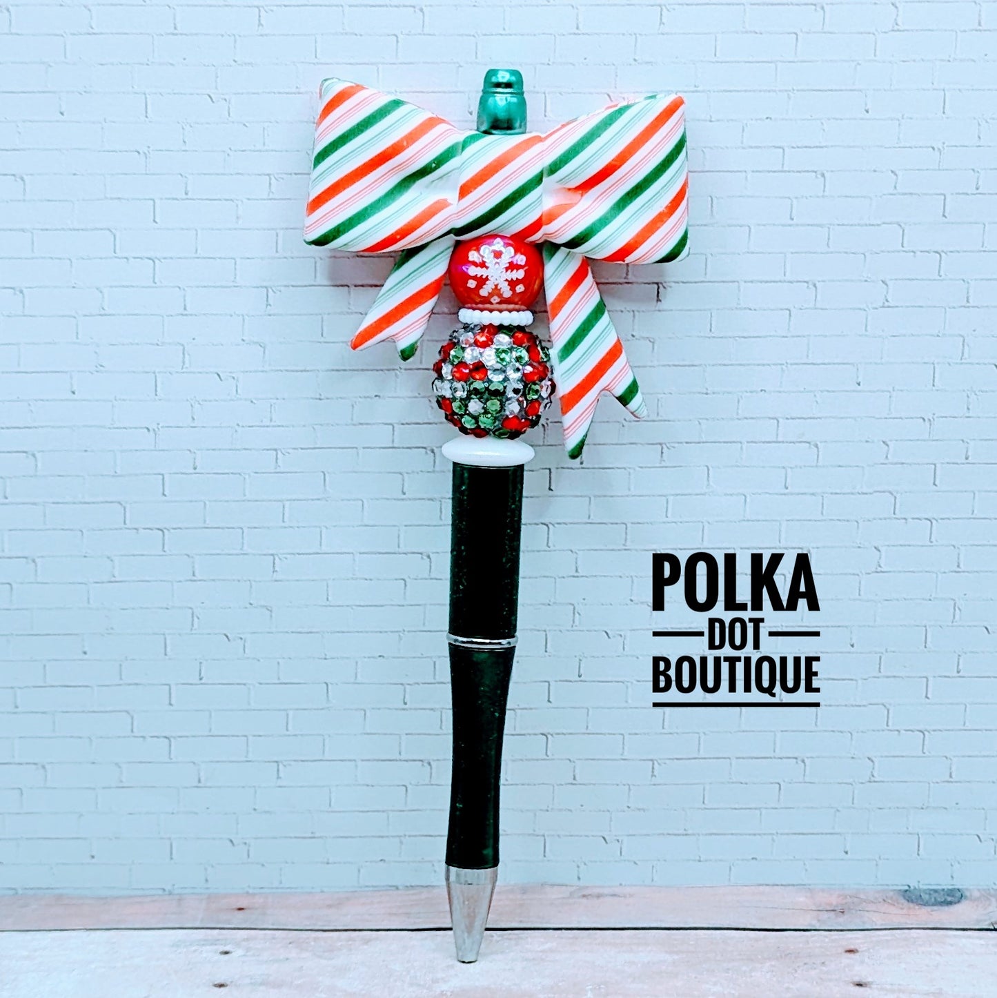 Pen : Candy Cane Bow Silicone Beaded Pen