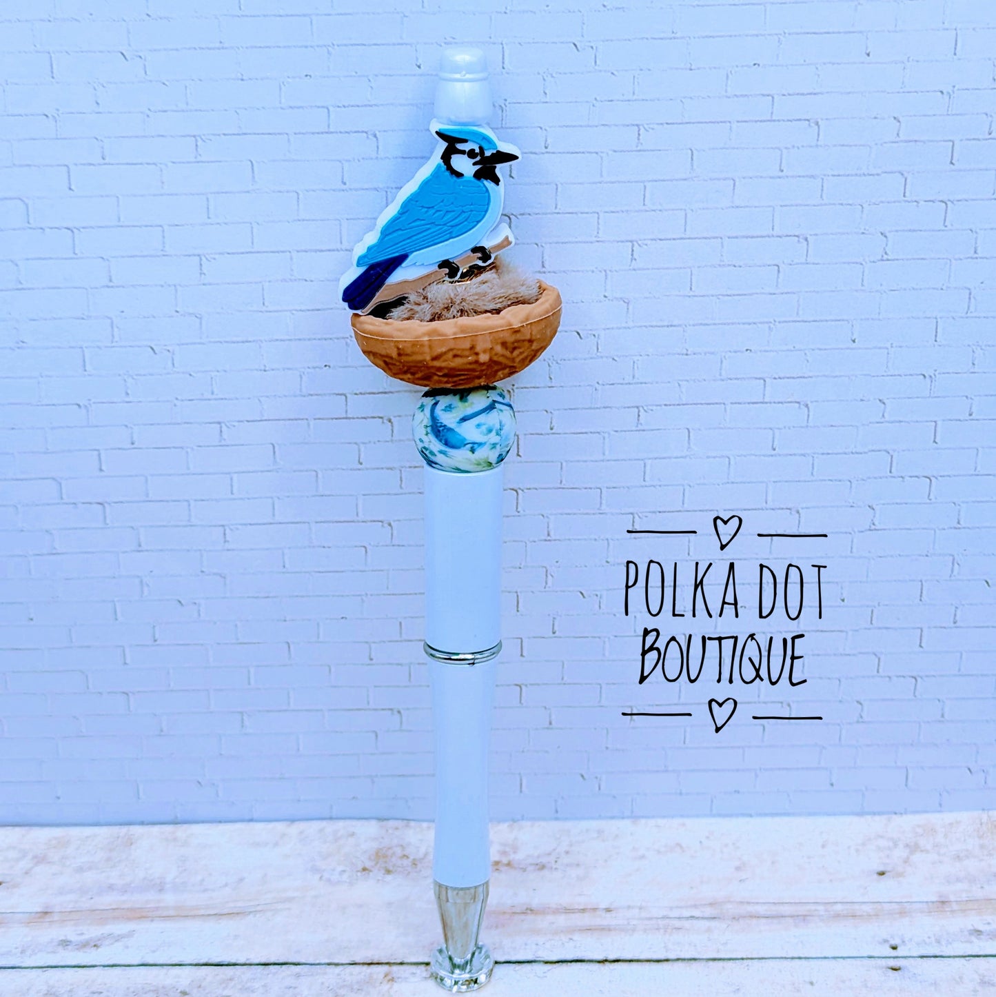 Blue Jay Silicone Beaded Pen