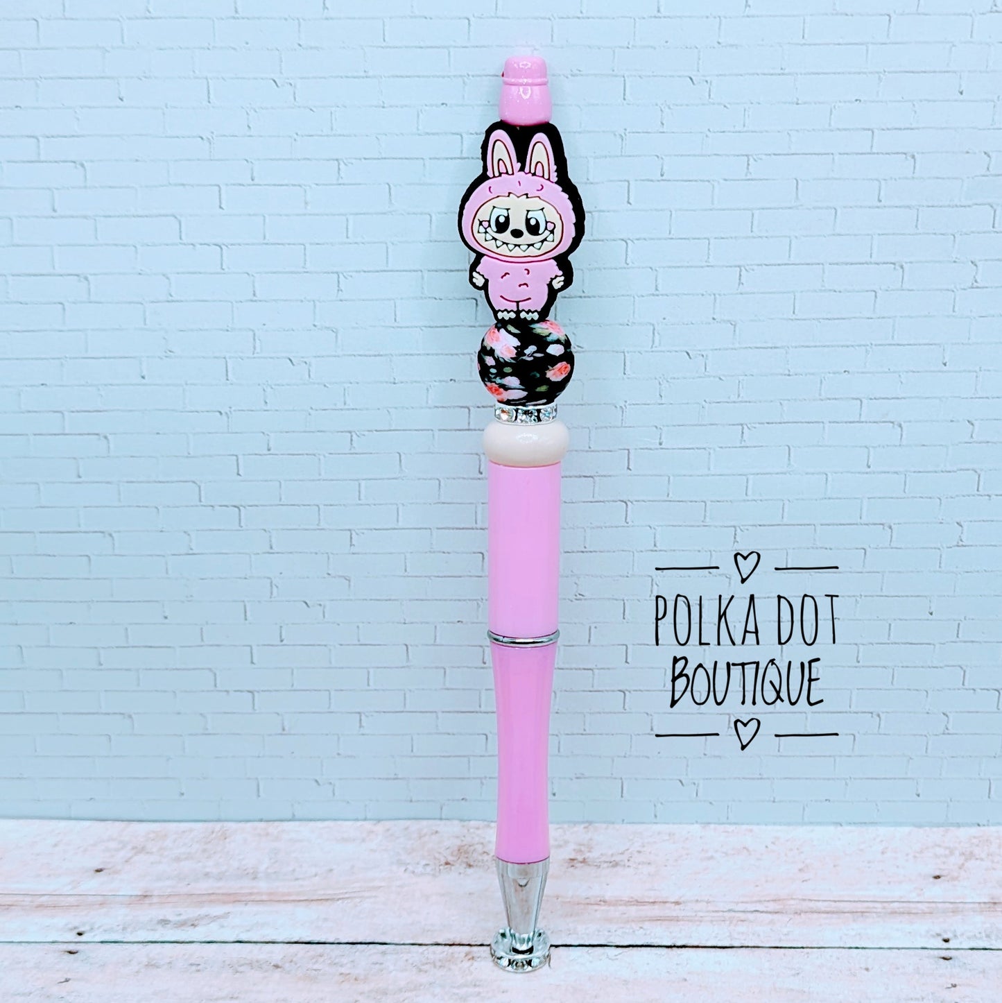 Labubu : Pink Silicone Beaded Pen